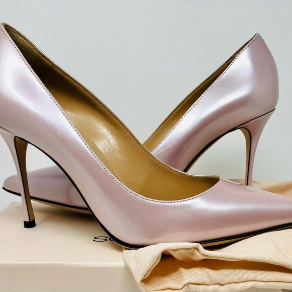 Sergio Rossi Godiva Pumps Neutral Pink Pearl Shimmer Leather Women's Shoes - Picture 4 of 6